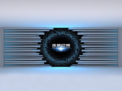Futuristic Exhibition Hall With Circular LED Display And Blue Lighting Design 3d model