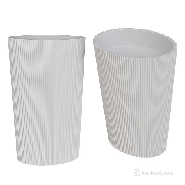 Two Modern White Vertical Striped Washbasins With Sleek Cylindrical Design And Minimalist Style 3d model 