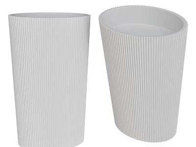 Two Modern White Vertical Striped Washbasins With Sleek Cylindrical Design And Minimalist Style 3d model