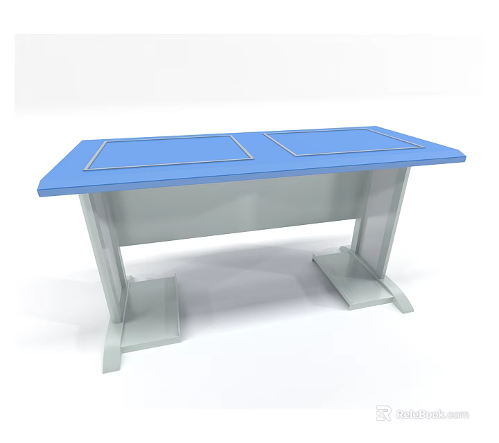 Modern Office Desk With Blue Top And White Legs For Workspace 3d model 