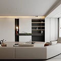 Modern Living and Dining Room Interior With Sofa Coffee Tables Fireplace Plant And Decorative Paintings
