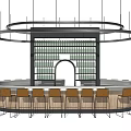 Round Modern Bar Interior With Circular Lighting Wine Rack Archway And Bar Stools 3d model