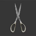 Vintage Metal Scissors With White Handles And Crossed Blades On Dark Background