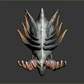Fantasy Creature with Flaming Antlers Colorful Feathers Blue White Body and Yellow Eyes