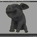 Cartoon Pig Sculpture In Sitting Position With Gray Color And Artistic Design