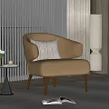 Modern Brown Leather Single Sofa With Striped Cushion Side Table And Floor Lamp 3d model