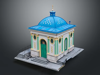 Lifestyle Decorative Architectural Model With Blue Dome Green Door And Yellow Accents 3d model