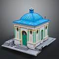 Lifestyle Decorative Architectural Model With Blue Dome Green Door And Yellow Accents