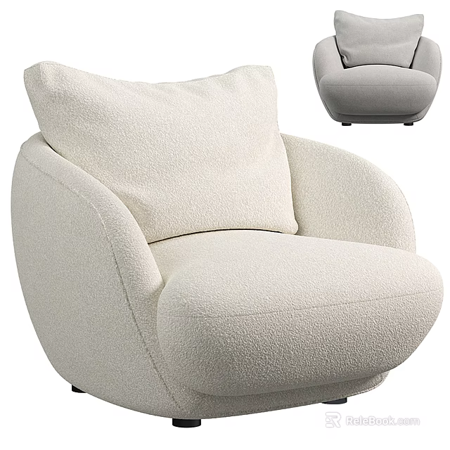 Cream Single Sofa With Soft Cozy Fabric Rounded Arms And Comfortable Backrest 3d model 