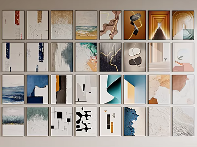 Collection of Various Style Decorative Wall Art with Colorful Abstract Designs 3d model