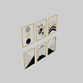 Modern Geometric Wall Frames With Abstract Art Gold Borders And Black White Tones 3d model