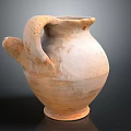 Hand Carved Terracotta Clay Pot Sculpture with Textured Surface and Curved Handle