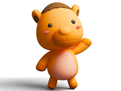 Cute Orange Cartoon Reptile With Brown Head Details Pink Cheeks Standing Raised Hand 3d model