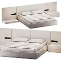 Modern Bedroom Bed Interior With Upholstered Headboard Soft Mattress Pillows And Wooden Nightstand
