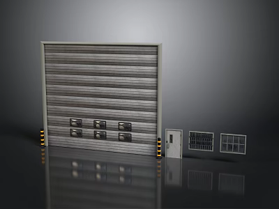 Gray Roller Garage Door Exterior With Control Panel And Side Vents 3d model