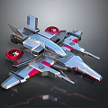 Futuristic Cosmic Spacecraft Design Featuring Metallic Body Red Propellers And Wing Structures