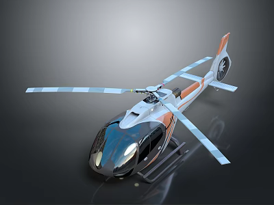 Sleek Modern Helicopter In White And Orange With Rotors And Shiny Surface 3d model