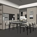 Modern Restaurant Interior Featuring Dining Table With Chairs And Wooden Cabinets 3d model