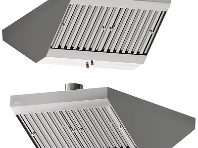Modern Stove In Kitchen With Silver Striped Range Hood And Contemporary Design 3d model
