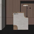 Modern Reception Desk With Curved Stone Surface And Wooden Wall Panels