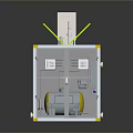 Modular Container Living Space With Yellow Frame Bed And Transparent Panels