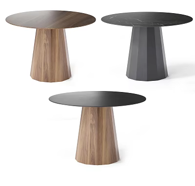 Modern Round Top Tables With Different Wooden And Black Pedestal Bases Design 3d model