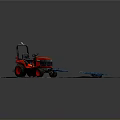 Red Farm Tractor With Blue Trailer And Red Wheels On Flat Surface Design 3d model