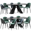Modern Dining Table Set With Green And Blue Upholstered Chairs And Black Table 3d model