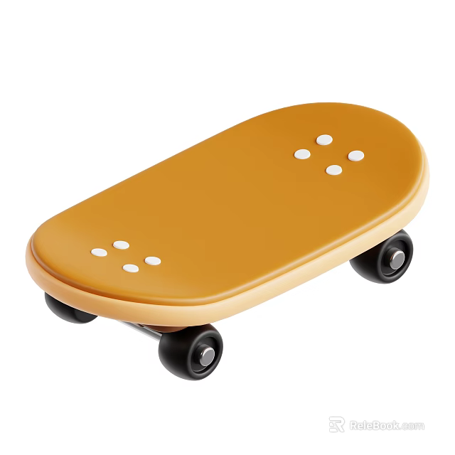Yellow Skateboard With White Dots And Black Wheels Sports Equipment Design 3d model 