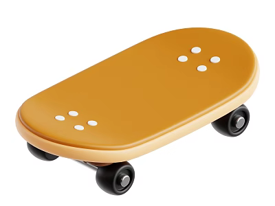 Yellow Skateboard With White Dots And Black Wheels Sports Equipment Design 3d model