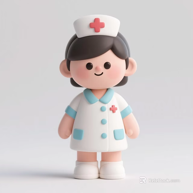 Cute Nurse Doll With White Uniform Blue Collar Red Cross And Smiling Face 3d model 