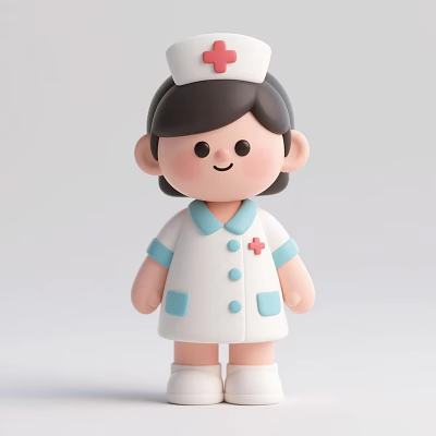 Cute Nurse Doll With White Uniform Blue Collar Red Cross And Smiling Face 3d model