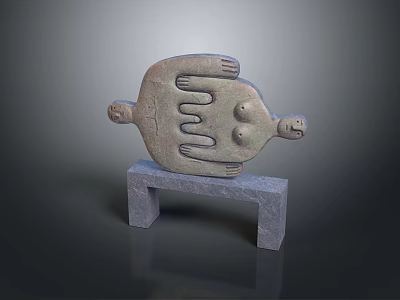 Stone Bench With Sculptural Top Featuring Two Heads And Curved Design 3d model