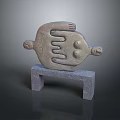 Stone Bench With Sculptural Top Featuring Two Heads And Curved Design