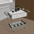 Modern Mobile Serving Cart With White Countertop Wine Bottles And Glasses