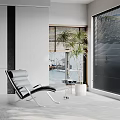 Modern Leather Leisure Chair With Metal Frame In Bright Living Room With Window View And Potted Plant