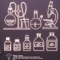 Neon Laboratory Equipment Themed Lighting Set with Flasks Microscope and Bottles 3d model