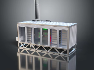 Durable Metal Storage Container With Glass Windows Top Pipes And Base Stand 3d model
