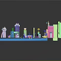 Colorful Modern Buildings In Diverse Shapes Different Heights With Green Central Urban Scene
