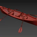 Stylish Dark Canoe With Paddles Seats And Beige Interior Design