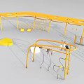 Outdoor Exercise Area With Yellow Fitness Equipment Parallel Bars Swings Climbing Frame And People Exercising