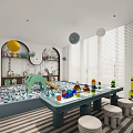 Modern Sales Office Interior With Spacious Design Hanging Chandelier And Decorative Painting