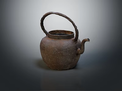 Traditional Rustic Iron Kettle as Essential Daily Use Appliance with Classic Design and Curved Handle 3d model
