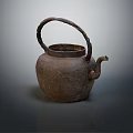 Traditional Rustic Iron Kettle as Essential Daily Use Appliance with Classic Design and Curved Handle