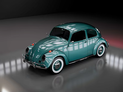 Classic Teal Volkswagen Beetle With Shiny Exterior And White Wheels On Smooth Floor 3d model