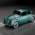 Classic Teal Volkswagen Beetle With Shiny Exterior And White Wheels On Smooth Floor