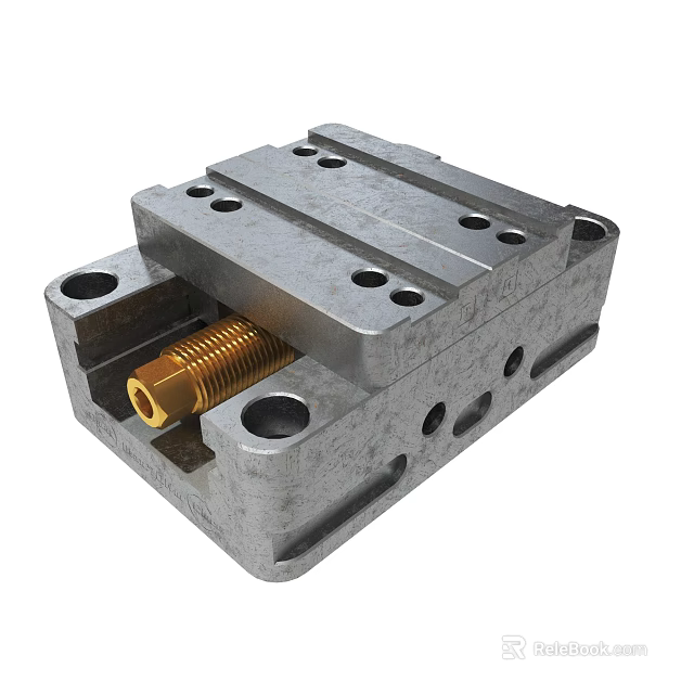 Precision Metal Mechanical Component With Gold Threaded Insert And Holes 3d model 