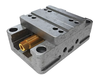 Precision Metal Mechanical Component With Gold Threaded Insert And Holes 3d model
