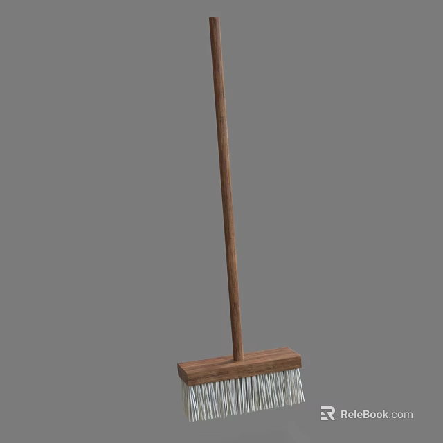 Traditional Wooden Broom With Long Handle Wooden Frame And Natural Bristles 3d model 