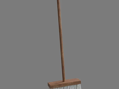 Traditional Wooden Broom With Long Handle Wooden Frame And Natural Bristles 3d model